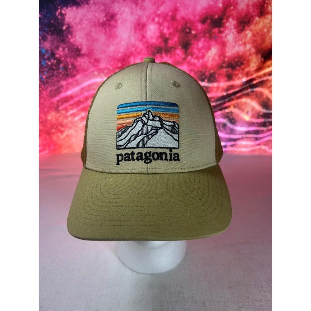 Patagonia Fitz Roy Horizons Trucker Hat Tan Olive Green Snapback Mesh Cap